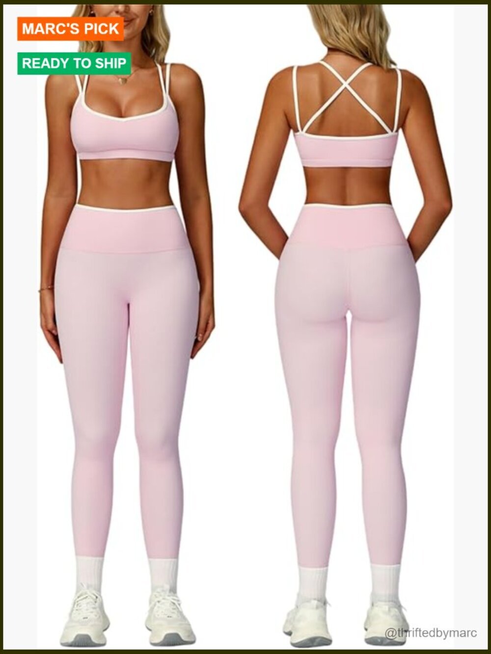 Two Piece Workout Set Strappy Sports Bra High Waist Leggings Activewear